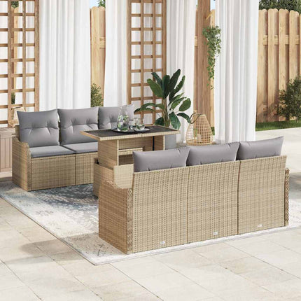 Havesofa Sæt 7 stk. 6-Antal sæder Beige Poly Rattan