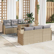 Havesofa Sæt med pude med opbevaring 7 pcs Beige Poly rattan