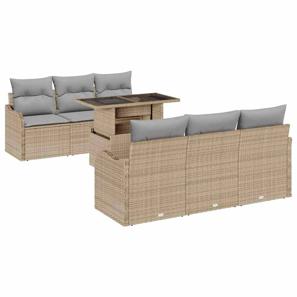 Havesofa Sæt med pude med opbevaring 7 pcs Beige Poly rattan