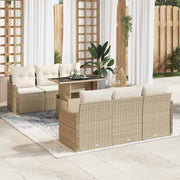 Havesofa Sæt med pude 7 pcs Beige 100 x 55 x 73 cm Poly rattan