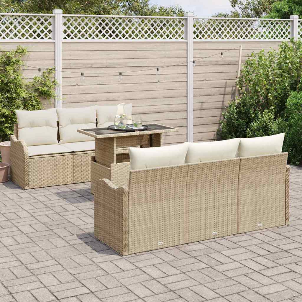 Havesofa Sæt med pude 7 pcs Beige 100 x 55 x 73 cm Poly rattan
