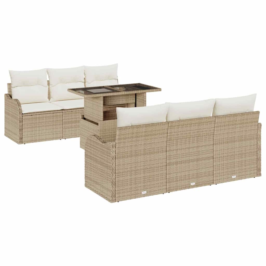 Havesofa Sæt med pude 7 pcs Beige 100 x 55 x 73 cm Poly rattan
