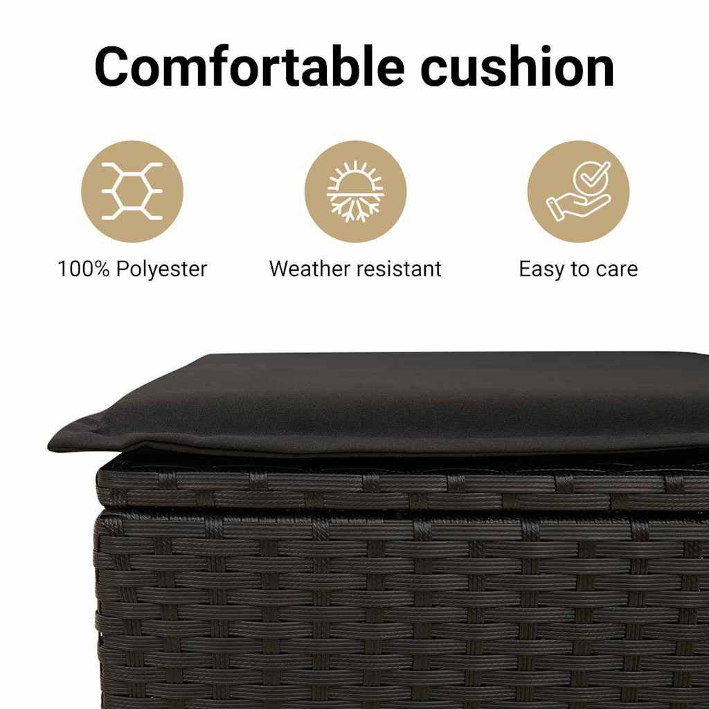 Havesofa Sæt med pude med opbevaring 7 pcs Sort Poly Rattan