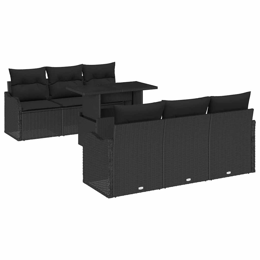 Havesofa Sæt med pude med opbevaring 7 pcs Sort Poly rattan