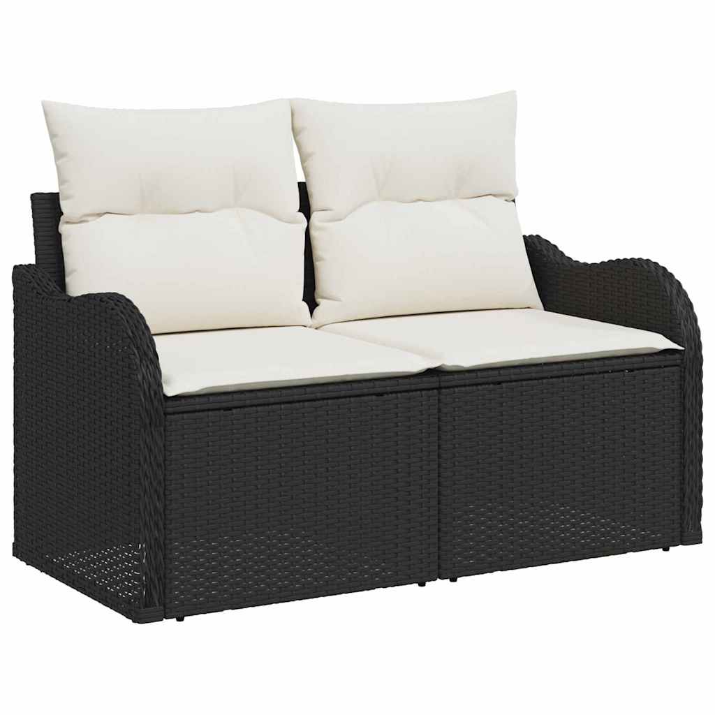 Havesofa Sæt med pude med opbevaring 7 pcs Sort Poly rattan