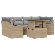Havesofa Sæt med pude med opbevaring 7 pcs Beige Poly Rattan