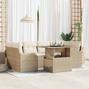 Havesofa Sæt med pude med opbevaring 7 pcs Beige Poly rattan