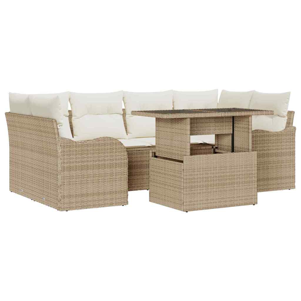 Havesofa Sæt med pude med opbevaring 7 pcs Beige Poly rattan