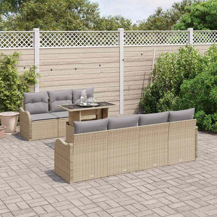 Havesofa Sæt 8 stk. 7-Antal sæder Beige Poly Rattan