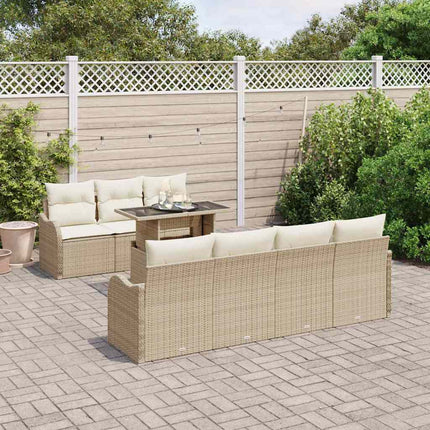 Havesofa Sæt 8 stk. 7-Antal sæder Beige Poly Rattan