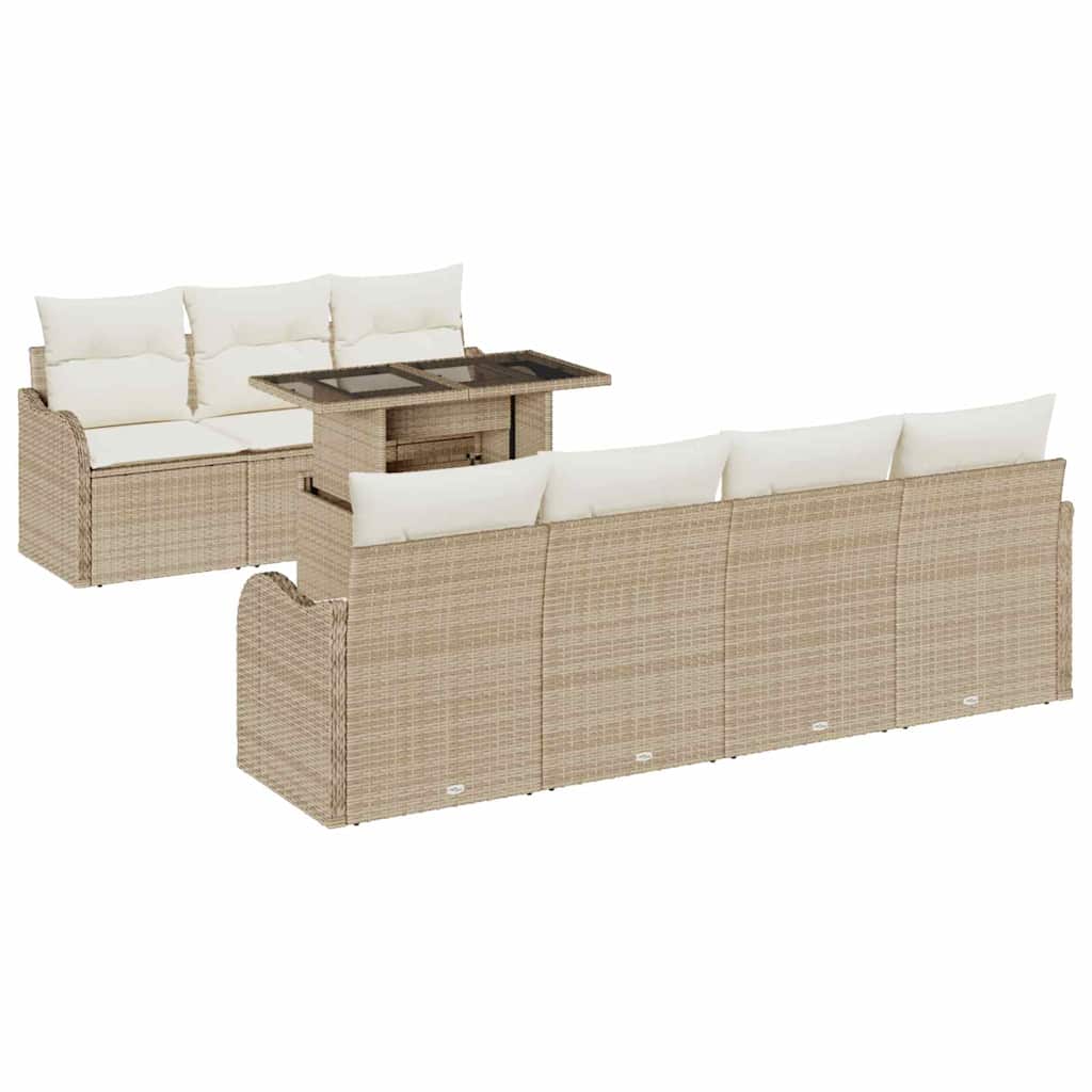 Havesofa Sæt med pude med opbevaring 8 pcs Beige Poly Rattan