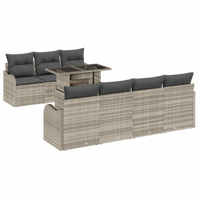 Havesofa Sæt med pude med opbevaring 8 pcs Lysegrå Poly Rattan