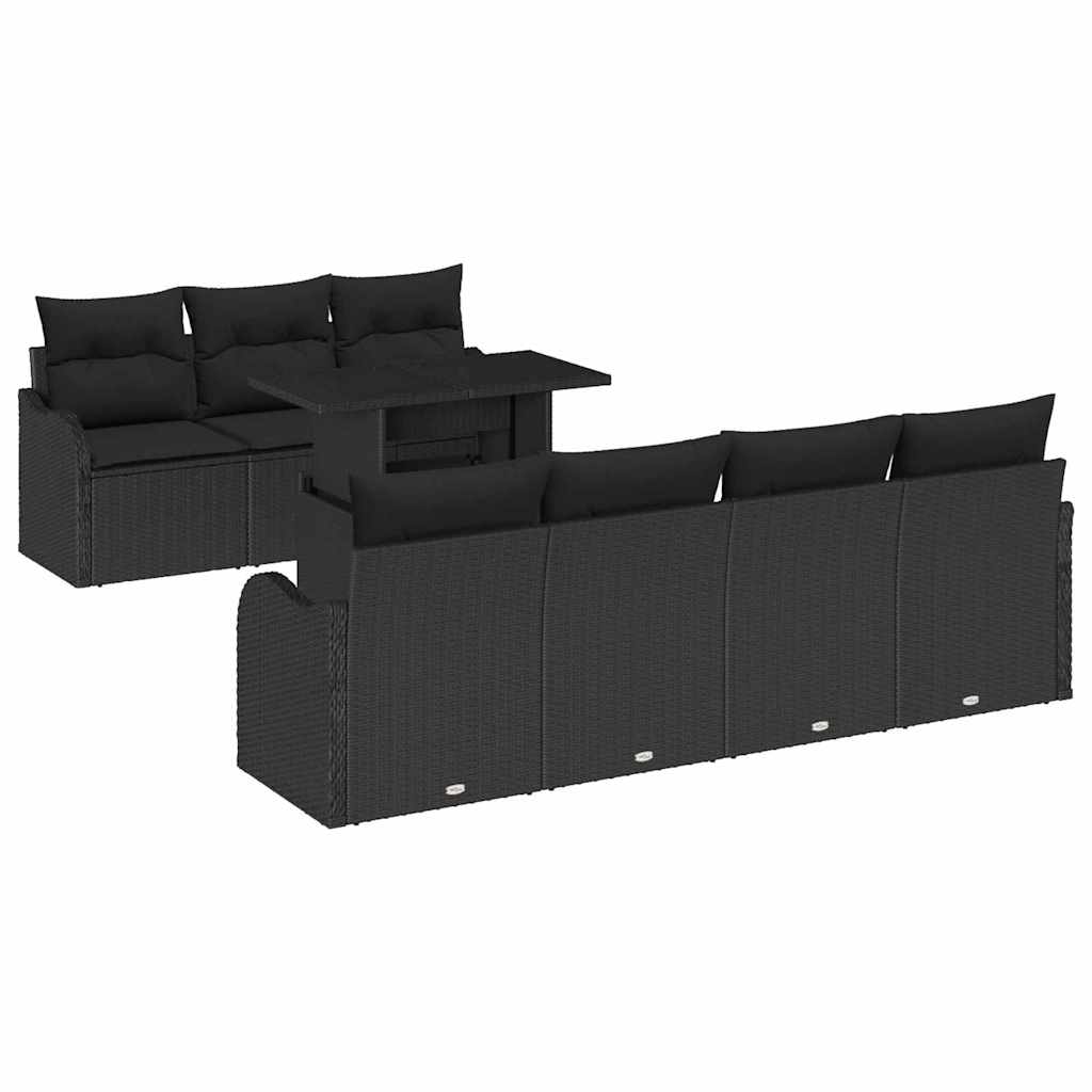 Havesofa Sæt med pude med opbevaring 8 pcs Sort Poly rattan