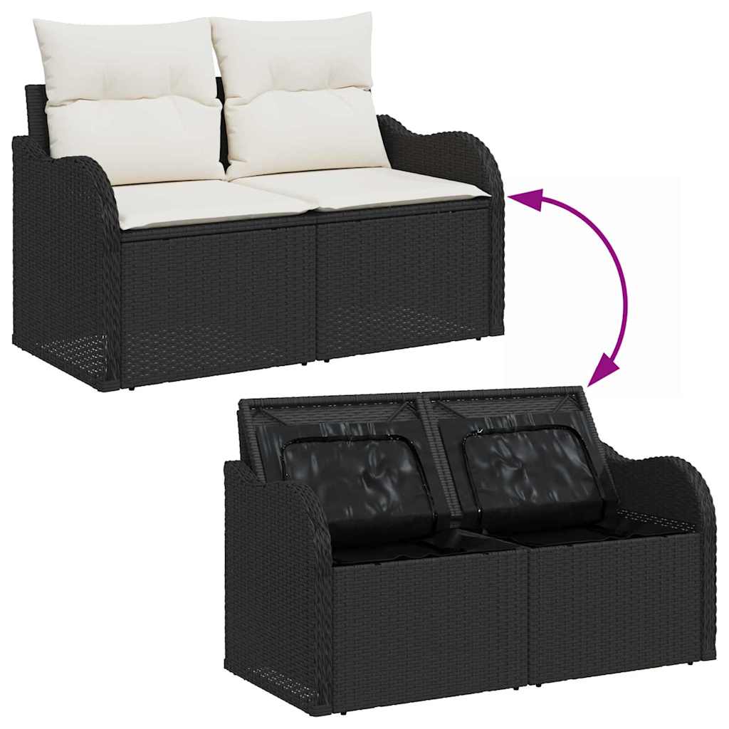 Havesofa Sæt med pude med opbevaring 8 pcs Sort Poly rattan
