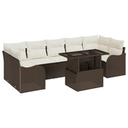 Havesofa Sæt med pude med opbevaring 8 pcs Brun Poly Rattan
