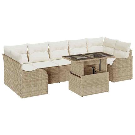 Havesofa Sæt 8 stk. 7-Antal sæder Beige Poly Rattan