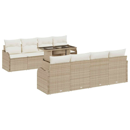 Havesofa Sæt 9 stk. 8-Antal sæder Beige Poly Rattan