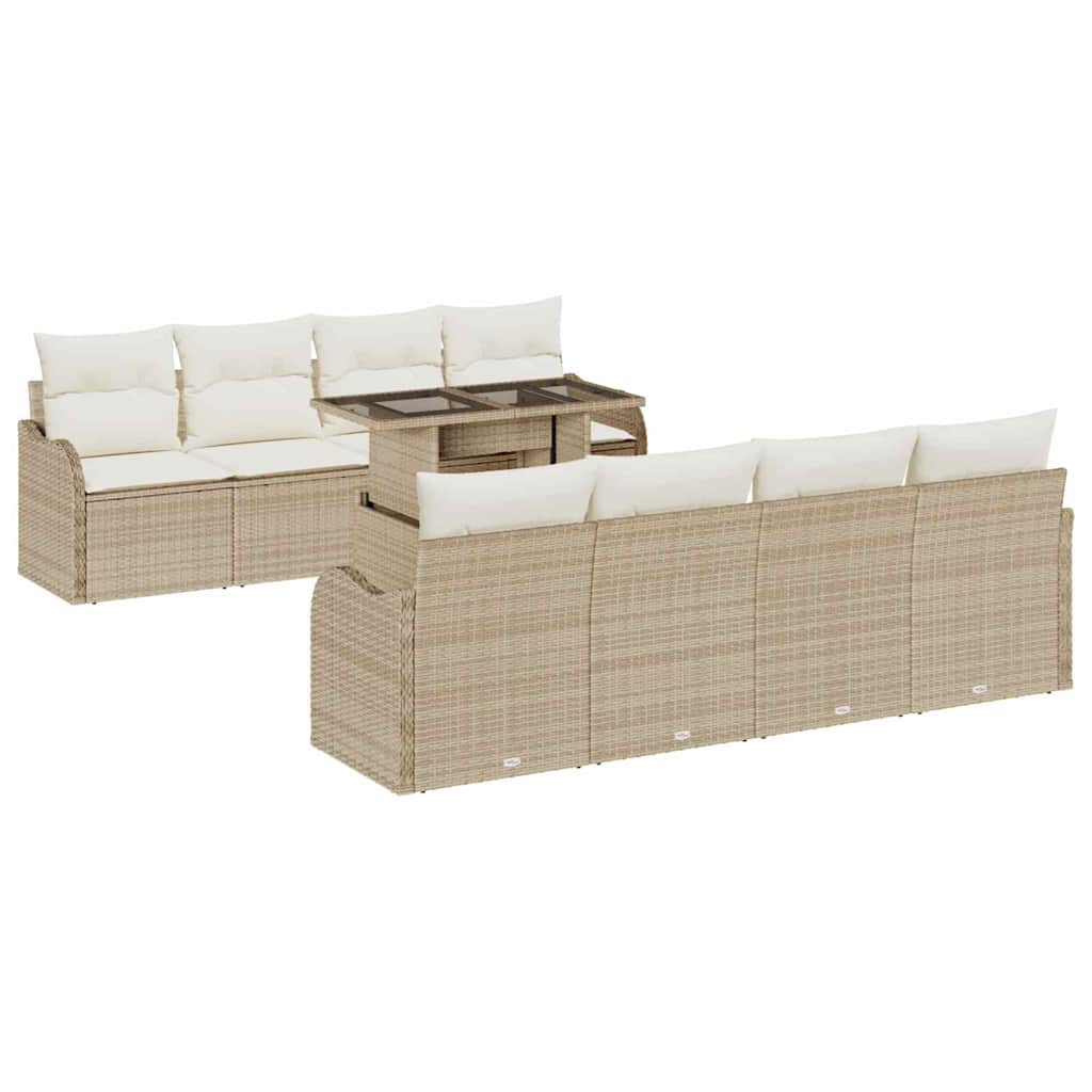 Havesofa Sæt med pude med opbevaring 9 pcs Beige Poly rattan