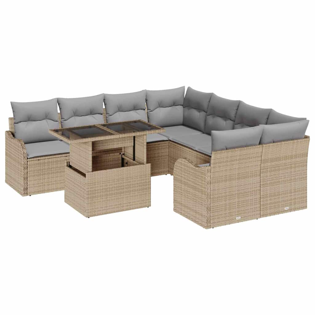 Havesofa Sæt med pude med pude 9 pcs Beige Poly Rattan