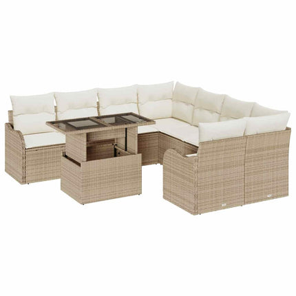 Havesofa Sæt 9 stk. 8-Antal sæder Beige Polyrattan
