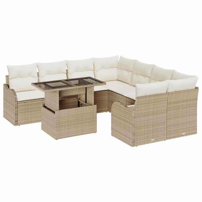 Havesofa Sæt med pude med pude 9 pcs Beige Polyrattan
