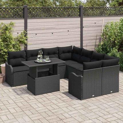 Havesofa Sæt 9 stk. 8-Antal sæder Sort Polyrattan