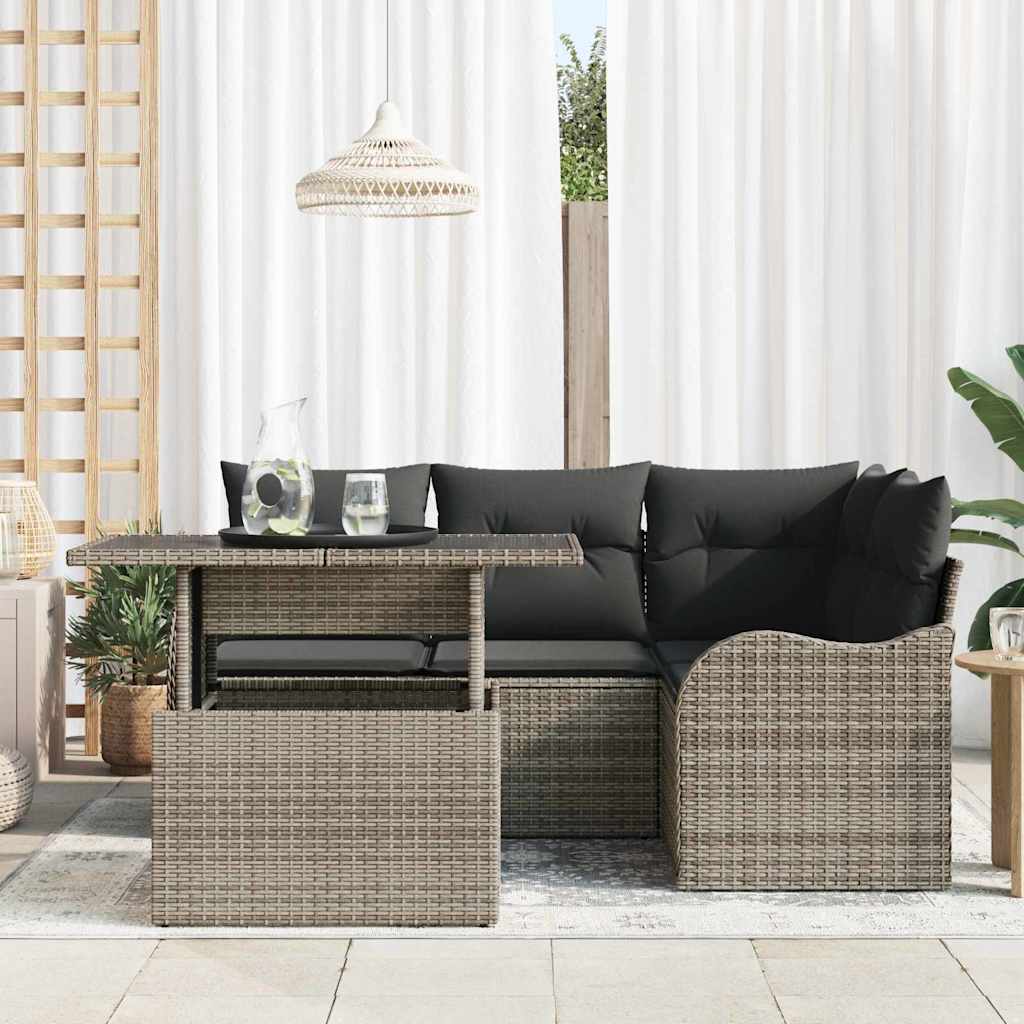 Havesofa Sæt med pude med pude 5 pcs Grå Poly Rattan