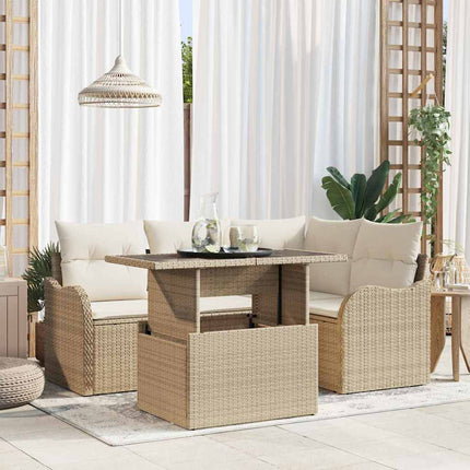 Havesofa Sæt 5 stk. Beige Poly Rattan