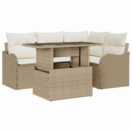 Havesofa Sæt 5 stk. Beige Poly Rattan