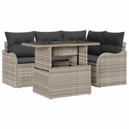 Havesofa Sæt 5 stk. Lysegrå Poly Rattan