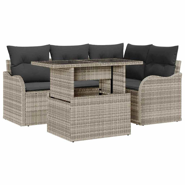 Havesofa Sæt med pude med pude 5 pcs Lysegrå Poly Rattan