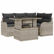 Havesofa Sæt med pude med pude 5 pcs Lysegrå Poly Rattan