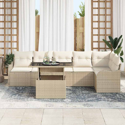 Havesofa Sæt 7 stk. Beige Poly Rattan