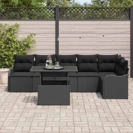 Havesofa Sæt med pude med pude 7 pcs Sort Poly Rattan