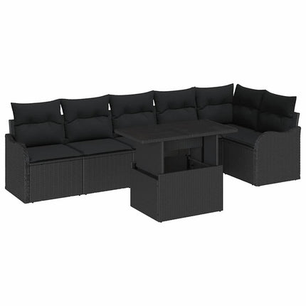 Havesofa Sæt med pude med pude 7 pcs Sort Poly Rattan