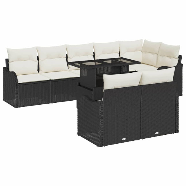 Havesofa Sæt med pude med pude 9 pcs Sort Poly Rattan