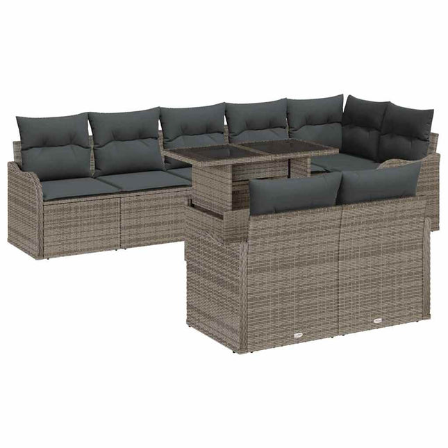 Havesofa Sæt med pude med pude 9 pcs Grå Poly Rattan