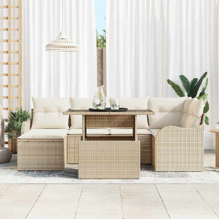 Havesofa Sæt 7 stk. Beige [Syntetisk]: Poly Rattan