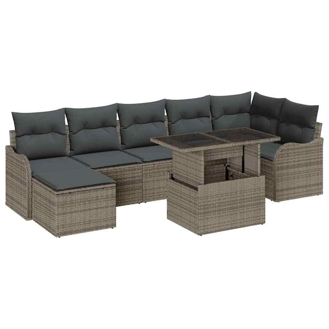 Havesofa Sæt med pude 8 pcs Grå Poly Rattan