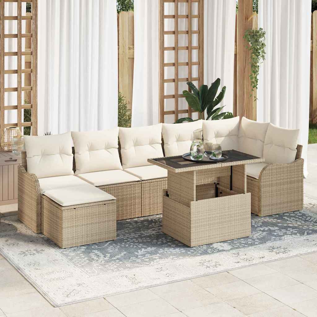Havesofa Sæt med pude med opbevaring 8 pcs Beige Poly rattan