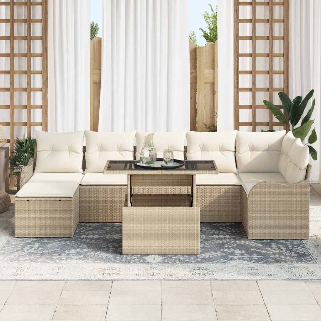 Havesofa Sæt med pude med opbevaring 8 pcs Beige Poly rattan