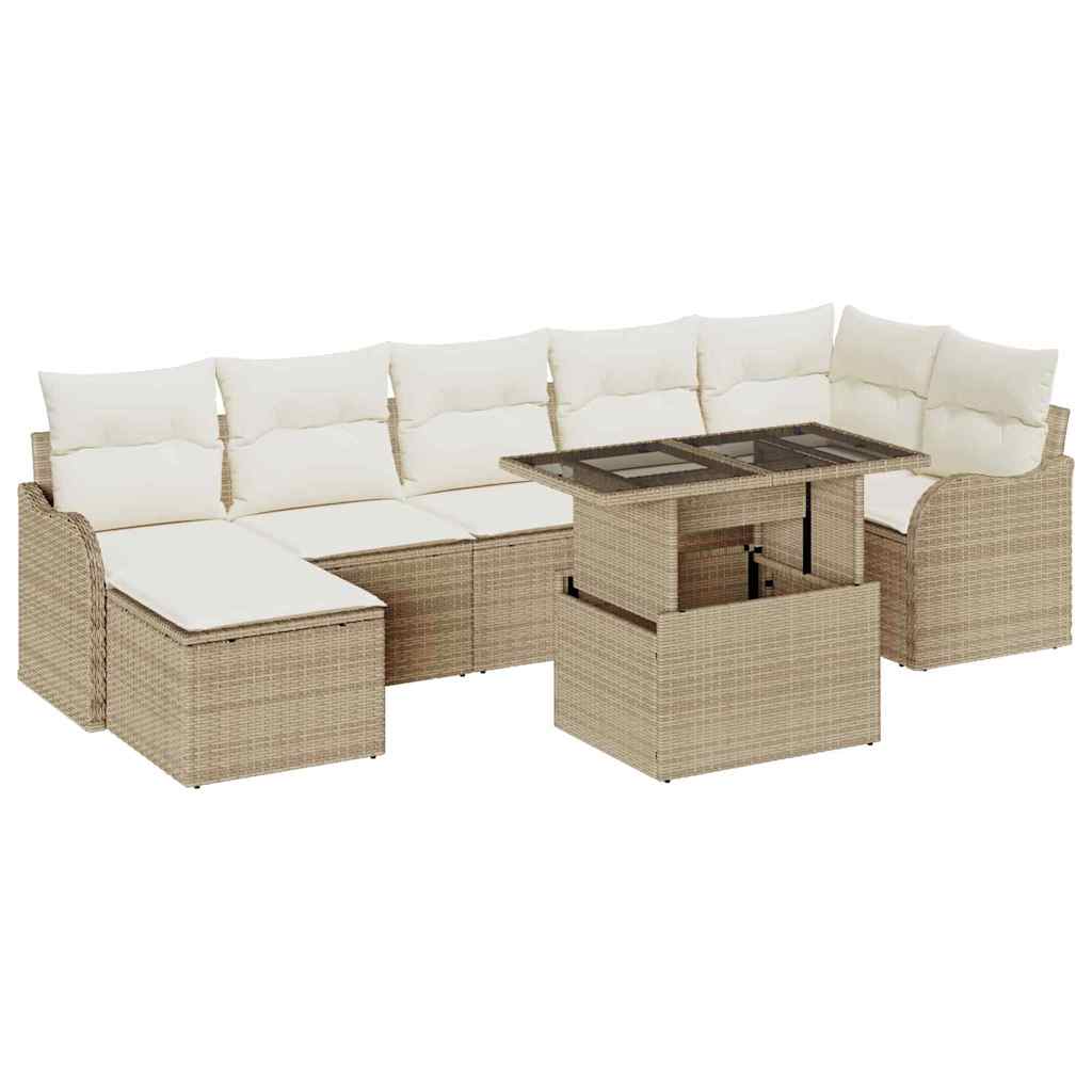 Havesofa Sæt med pude med opbevaring 8 pcs Beige Poly rattan