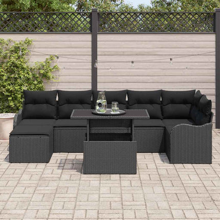 Havesofa Sæt 8 stk. Sort [Syntetisk]: Poly Rattan