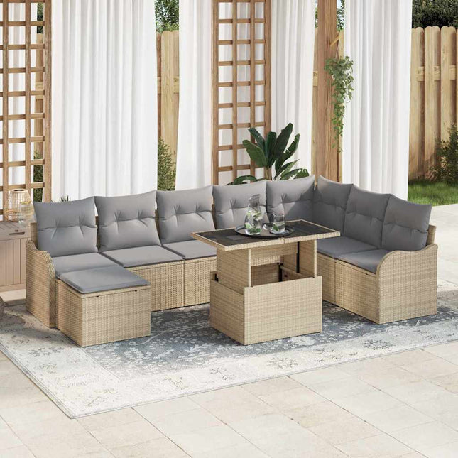 Havesofa Sæt med pude med opbevaring 9 pcs Beige Poly rattan