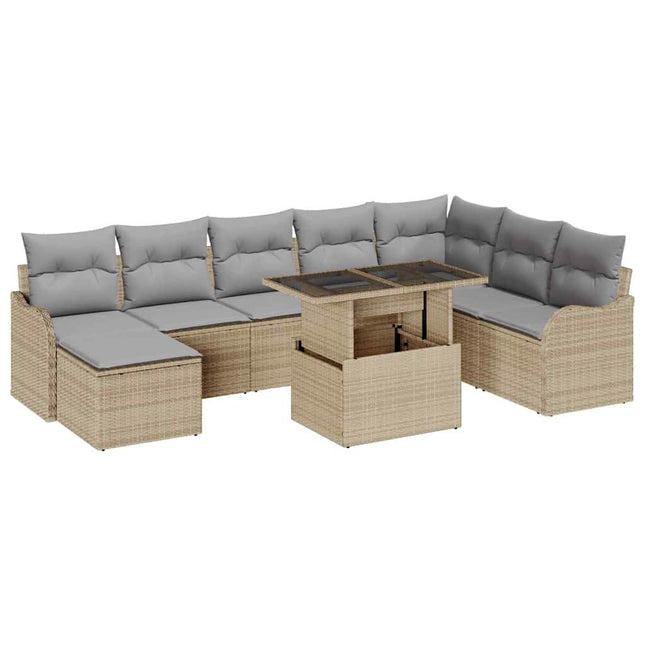 Havesofa Sæt med pude med opbevaring 9 pcs Beige Poly rattan