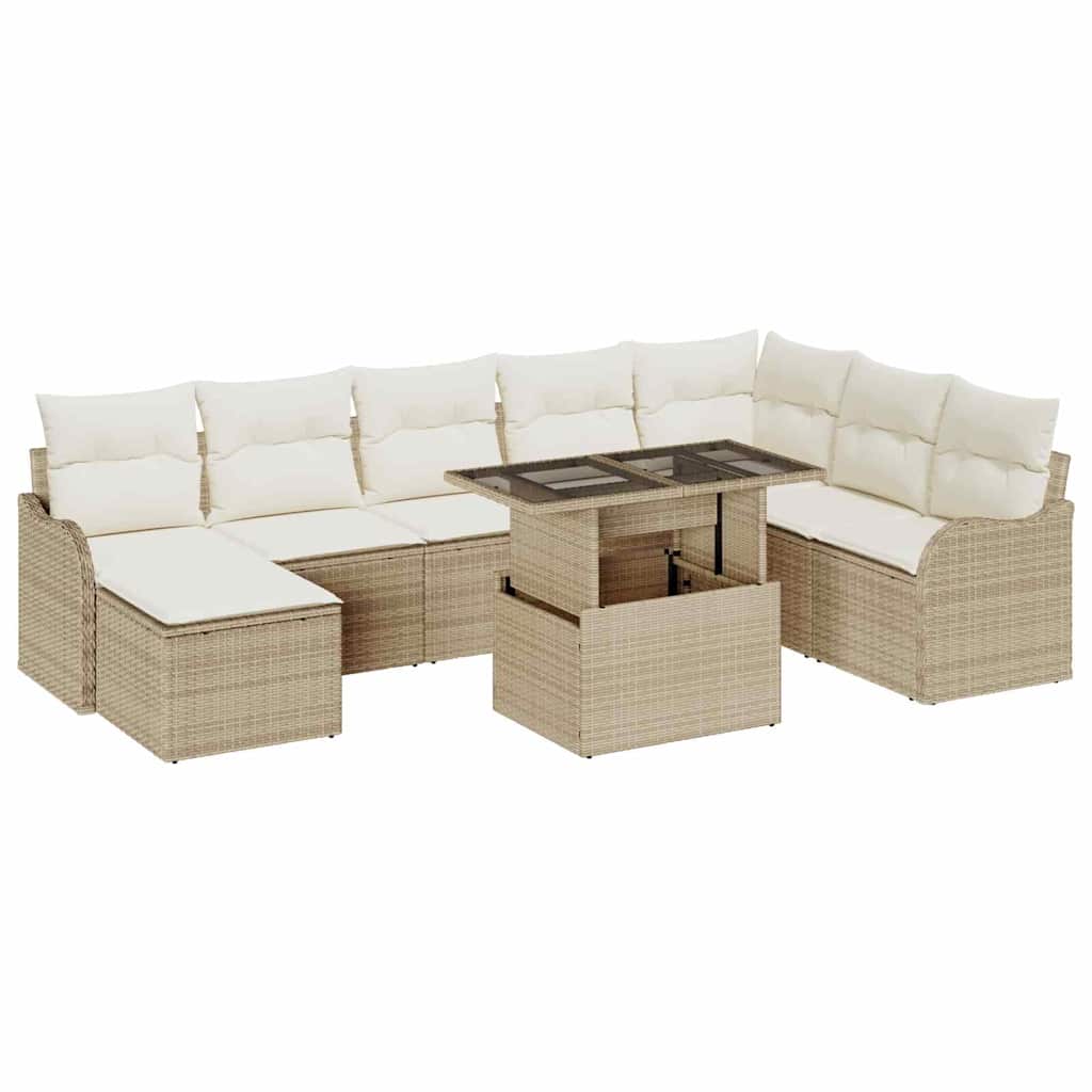 Havesofa Sæt med pude med opbevaring 9 pcs Beige Poly rattan