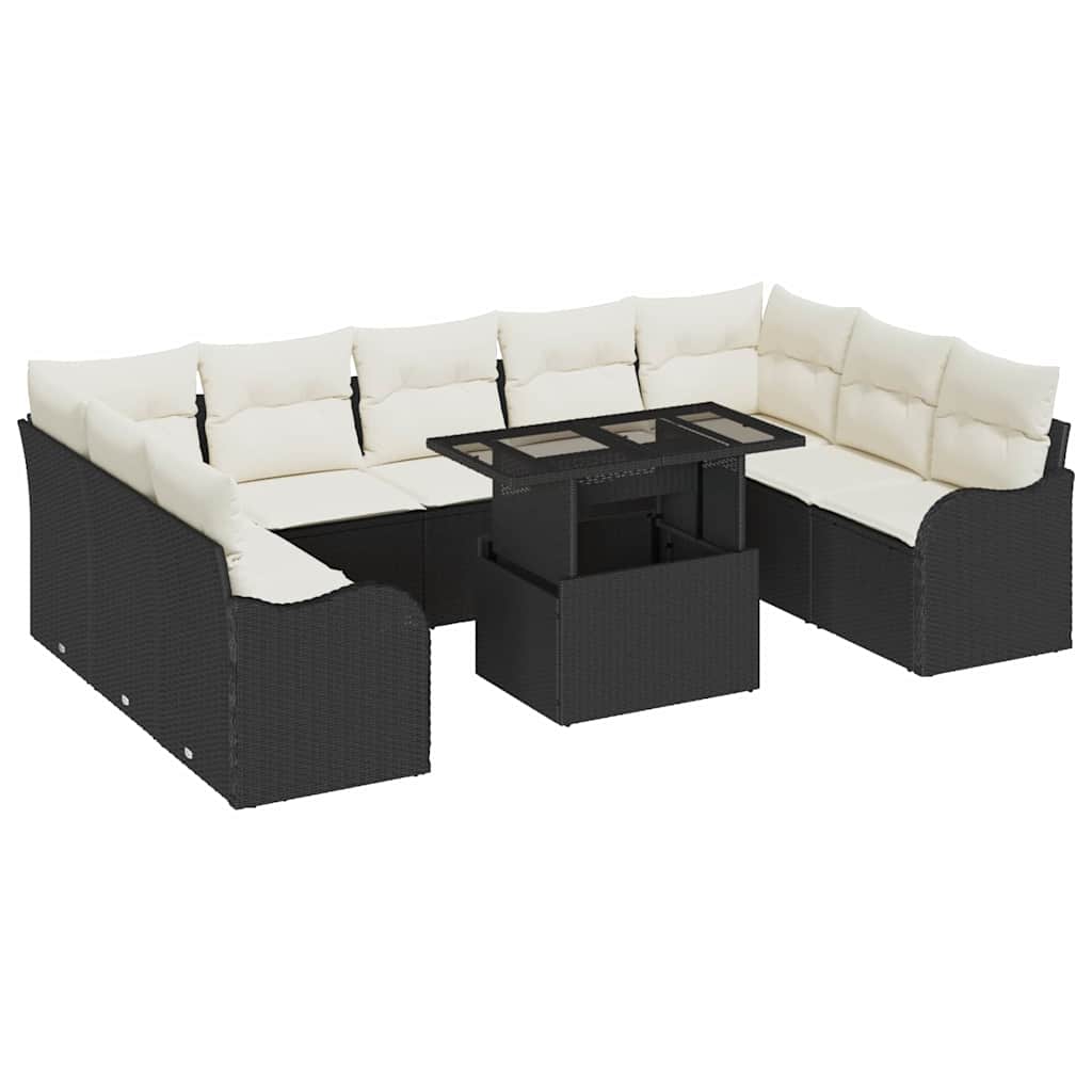 Havesofa Sæt med pude 10 pcs Sort 100 x 55 x 73 cm Poly rattan