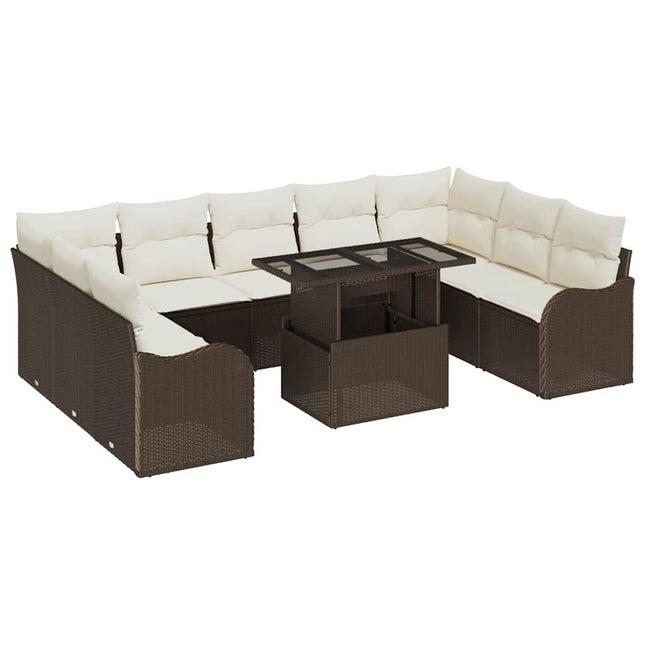 Havesofa Sæt med pude med pude 10 pcs Brun Poly Rattan