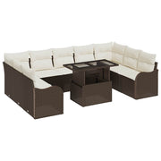 Havesofa Sæt med pude med pude 10 pcs Brun Poly Rattan