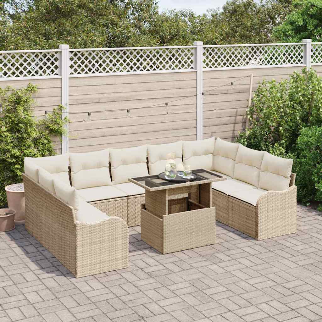 Havesofa Sæt med pude 10 pcs Beige 100 x 55 x 73 cm Poly rattan